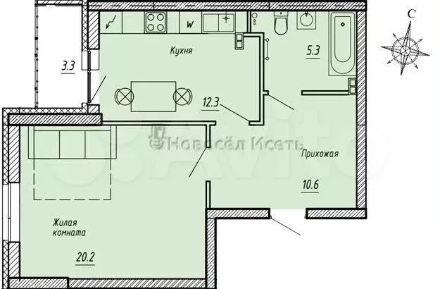 1-к. квартира, 50 м, 4/25 эт. - Фото 0