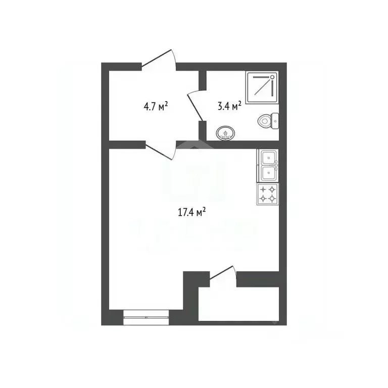 Студия Санкт-Петербург ул. Чарушинская, 22к1 (25.8 м) - Фото 1