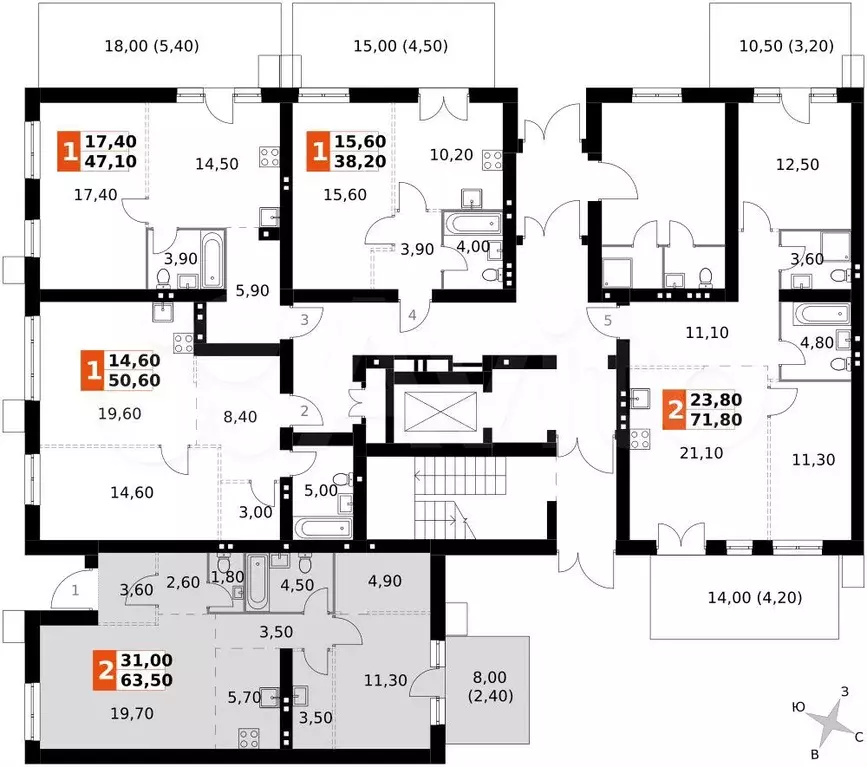2-к. квартира, 63,5 м, 1/5 эт. - Фото 1