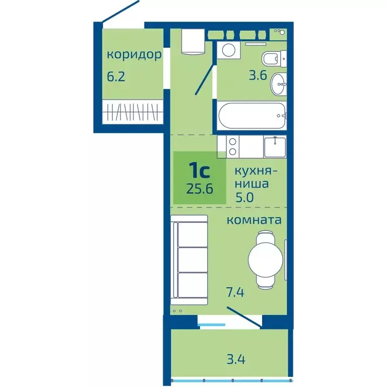 Квартира-студия: Пермь, Целинная улица, 59к2 (25.6 м) - Фото 1