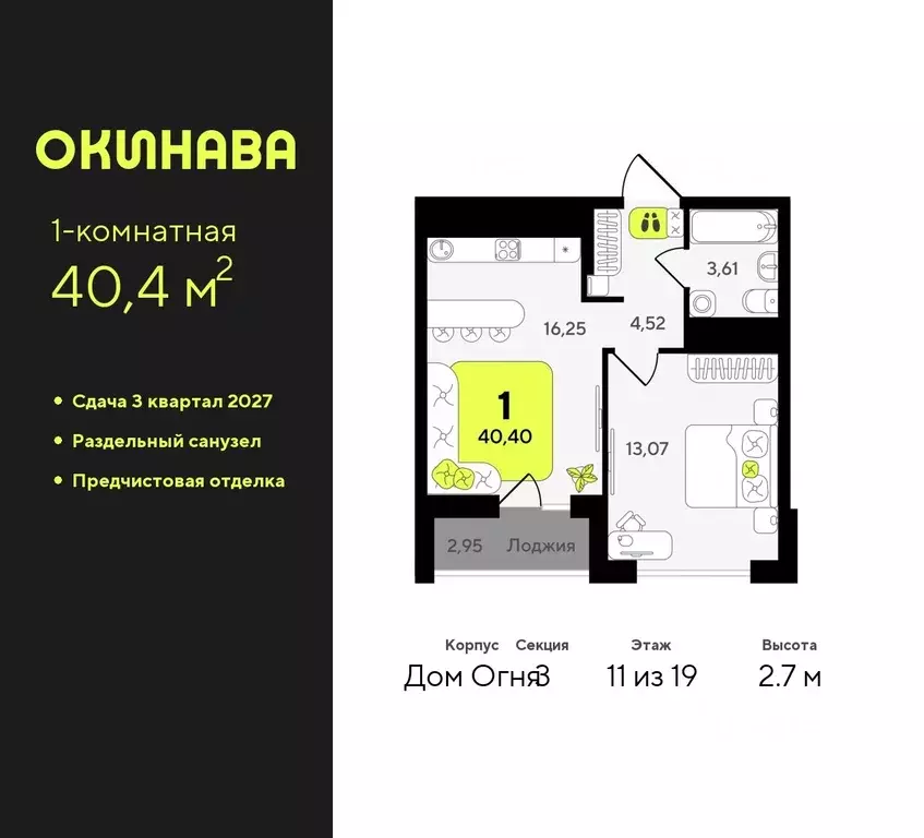 1-к кв. Тюменская область, Тюмень Окинава жилой комплекс (40.4 м) - Фото 0
