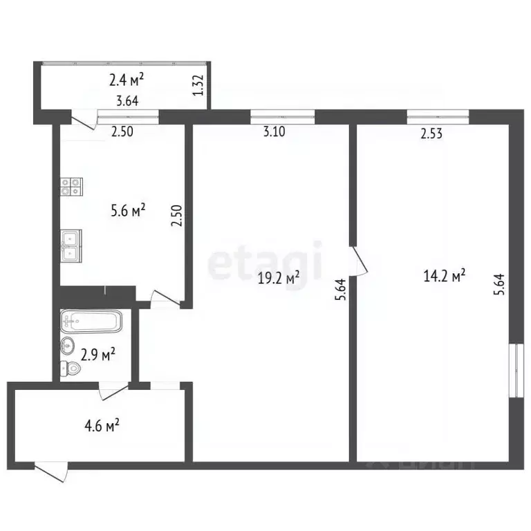 2-к кв. Белгородская область, Белгород ул. Попова, 65 (46.5 м) - Фото 2