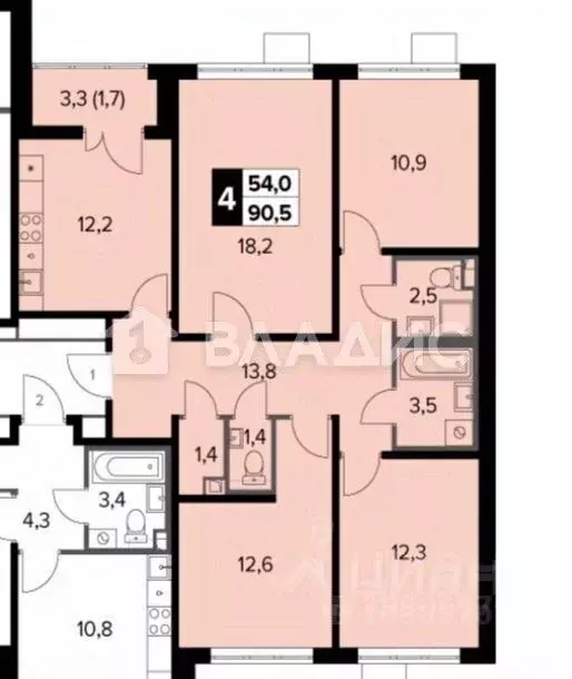 4-к кв. Московская область, Ленинский городской округ, д. Сапроново 2 ... - Фото 2