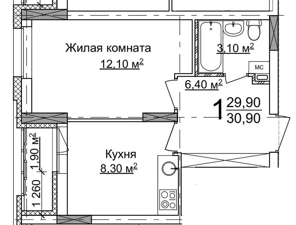 1-к кв. Нижегородская область, Нижний Новгород 52-й кв-л,  (30.9 м) - Фото 0