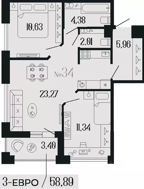 2-к кв. Санкт-Петербург ул. Коли Томчака (58.89 м) - Фото 0