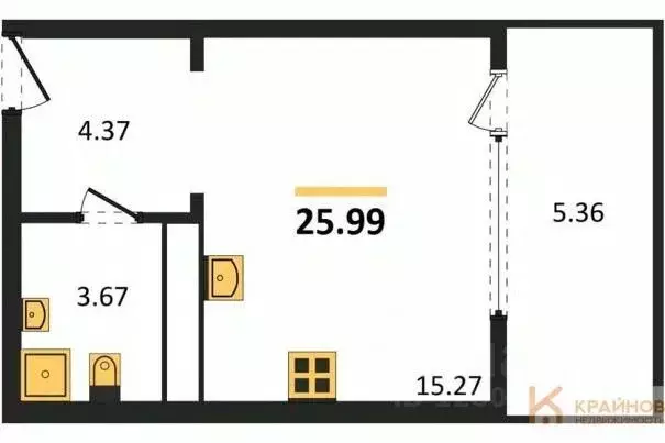Студия Воронежская область, Воронеж наб. Чуева, 7 (25.99 м) - Фото 0