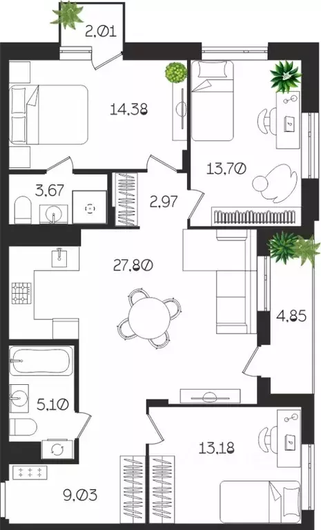 3-к кв. Тульская область, Тула ул. Богородицкая, 8В (96.69 м) - Фото 1