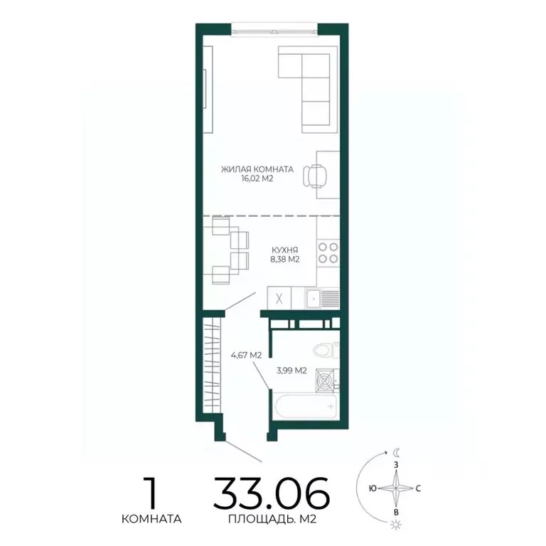 1-к кв. Пензенская область, Пенза Чаадаев жилой комплекс (33.06 м) - Фото 1