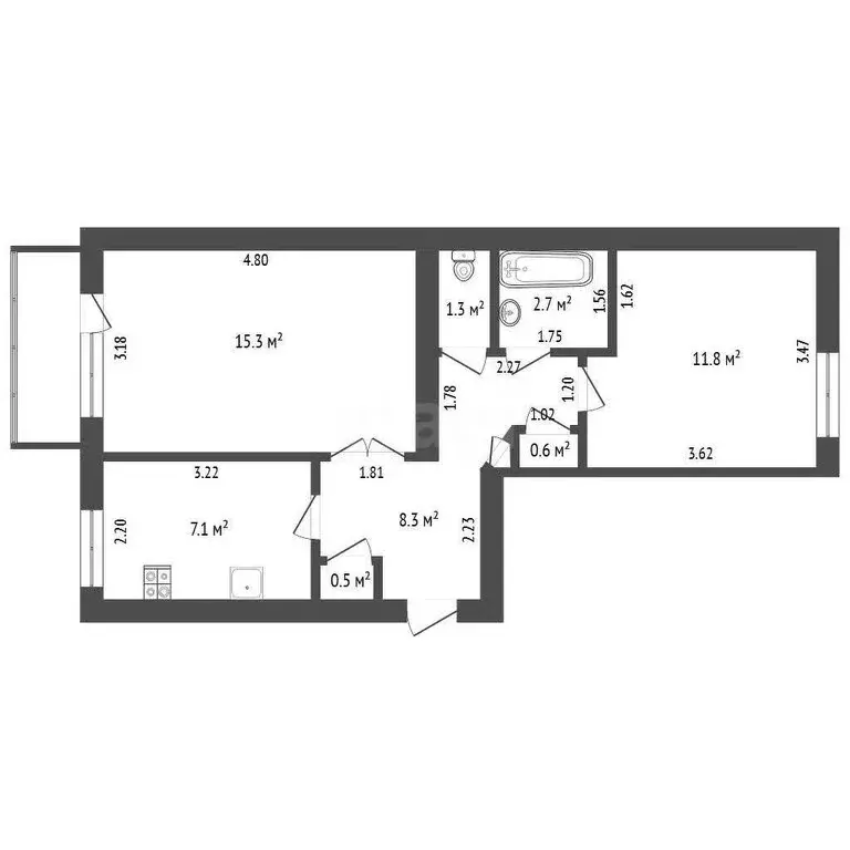 2-комнатная квартира: Юрга, Ленинградская улица, 35 (47.7 м) - Фото 1