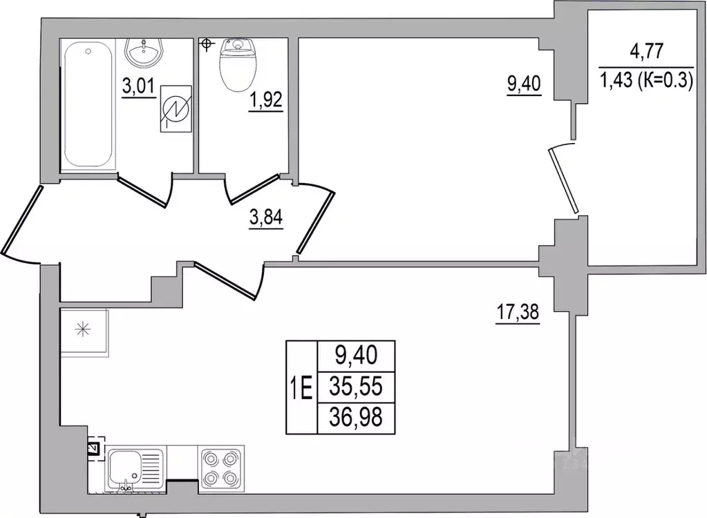 1-к кв. Псковская область, Псков ул. Юности, 32 (36.98 м) - Фото 0