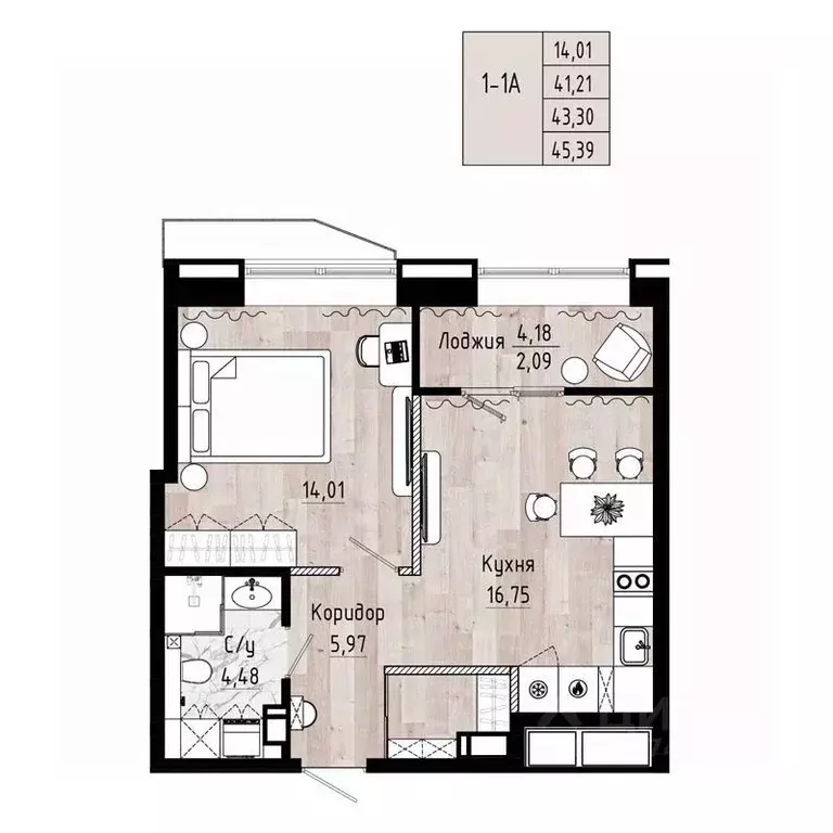 1-к кв. Хабаровский край, Хабаровск Волочаевская ул., 156 (43.3 м) - Фото 1