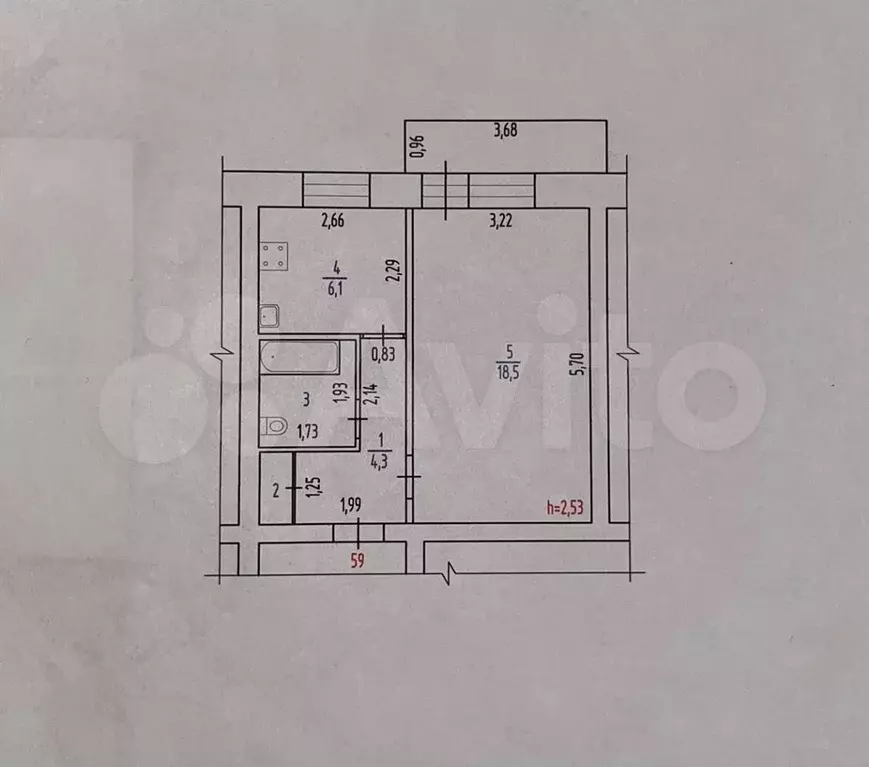 1-к. квартира, 33 м, 6/6 эт. - Фото 0