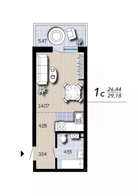 Студия Воронежская область, Воронеж Гвардейский пер., 21 (29.18 м) - Фото 2