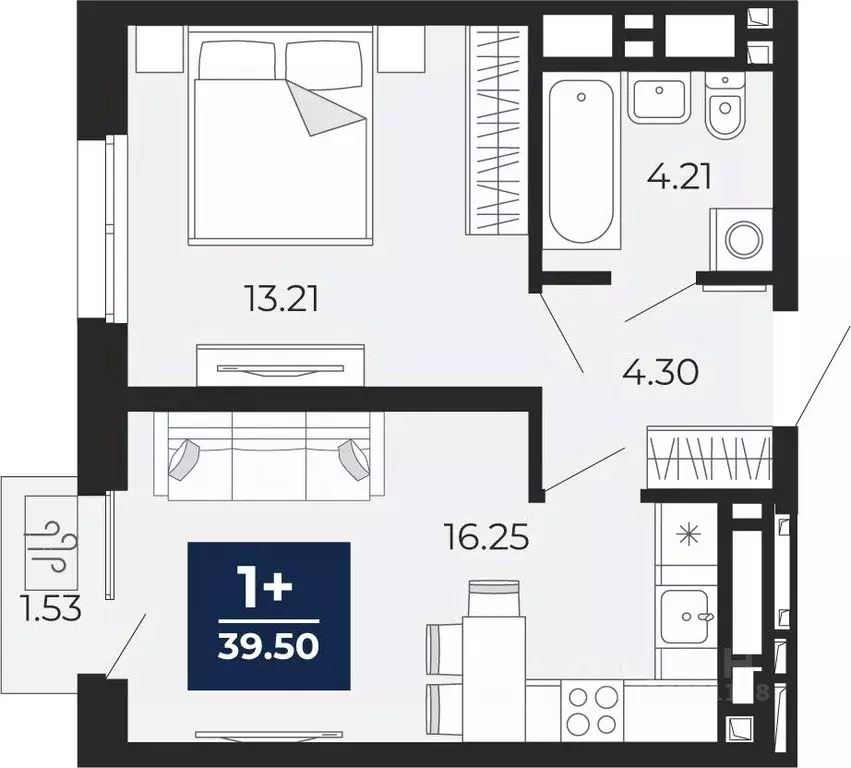 1-к кв. Тюменская область, Тюмень Беринг жилой комплекс (38.43 м) - Фото 1