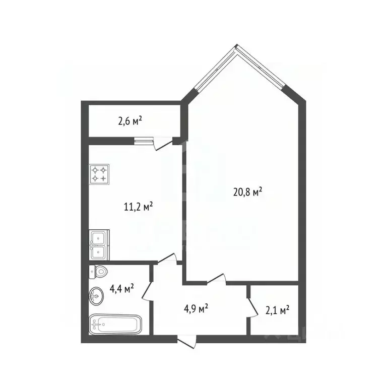 1-к кв. Санкт-Петербург Выборгское ш., 15 (43.4 м) - Фото 2