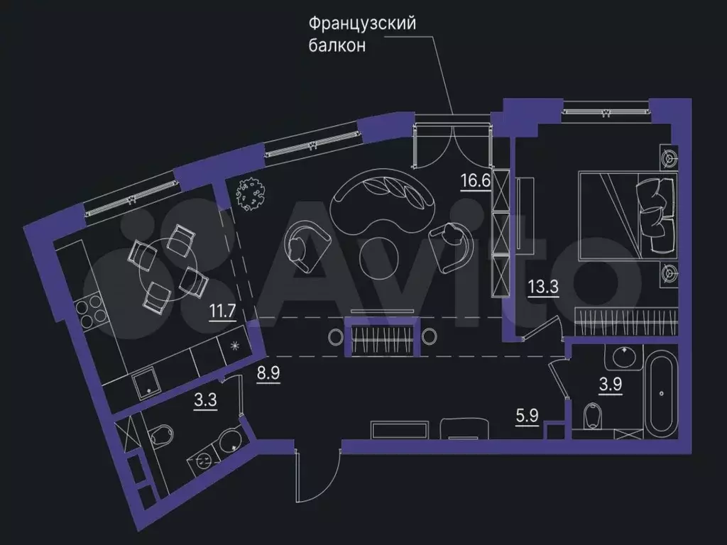 2-к. квартира, 63,6 м, 1/6 эт. - Фото 1