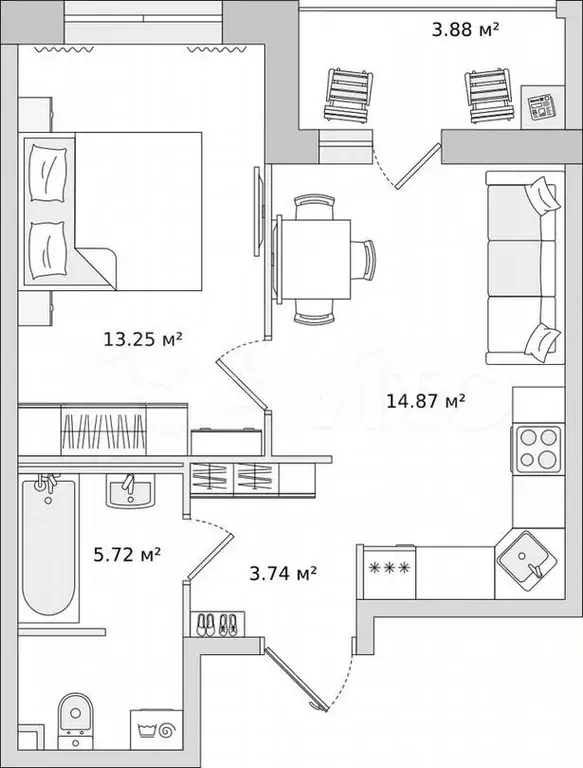 1-к. квартира, 41,5 м, 11/15 эт. - Фото 1