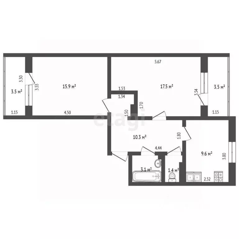 2-к кв. Ямало-Ненецкий АО, Новый Уренгой просп. Губкина, 21 (57.8 м) - Фото 2