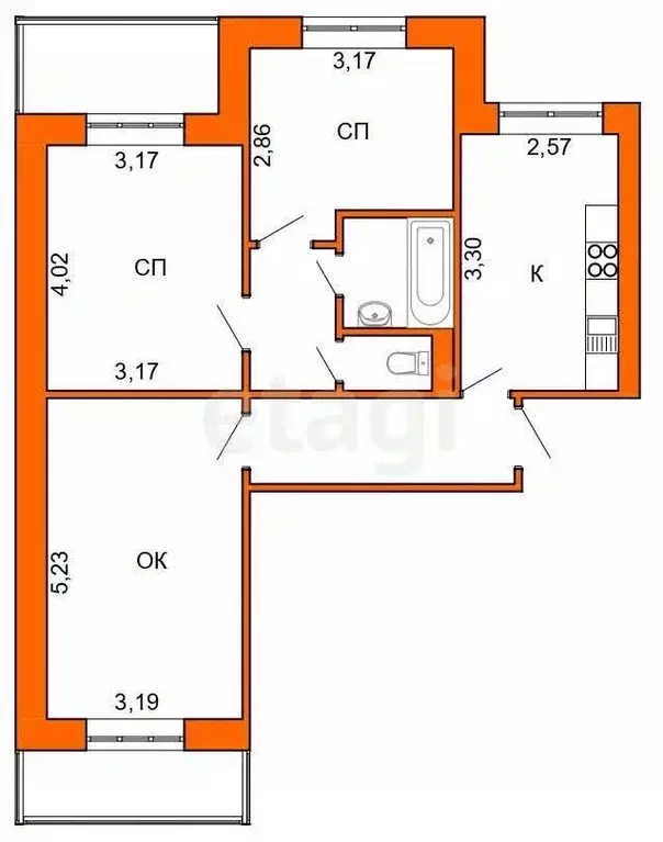 3-к кв. Белгородская область, Белгород ул. Королева, 20 (60.0 м) - Фото 2