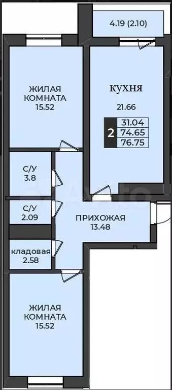 3-к. квартира, 80 м, 8/9 эт. - Фото 1