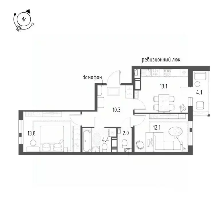 Квартира, 2 комнаты, 57.9 м - Фото 2