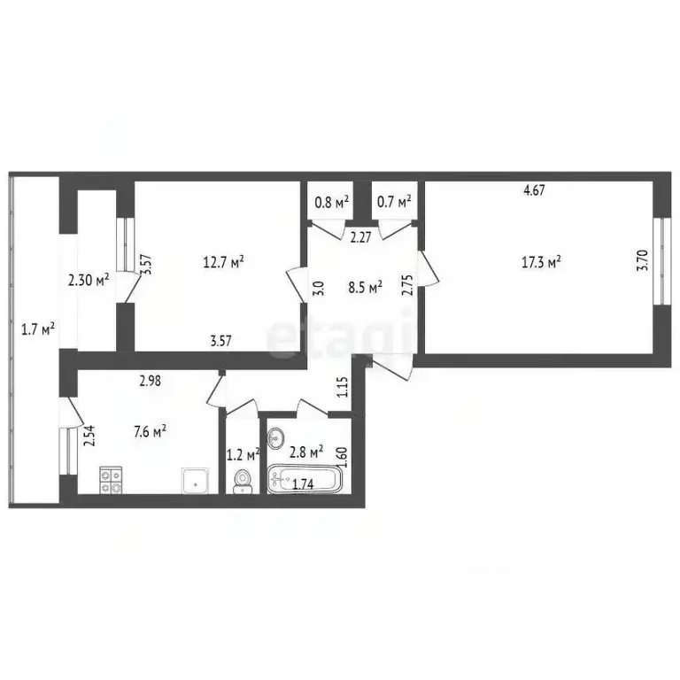 2-к кв. Крым, Феодосия муниципальный округ, Щебетовка пгт 30А (55.6 м) - Фото 2