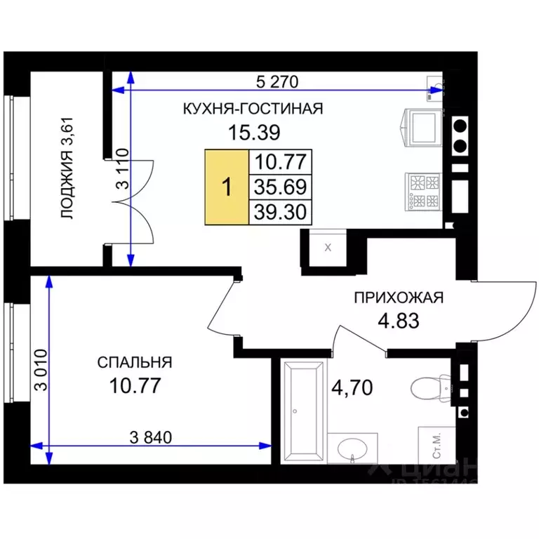 1-к кв. Калининградская область, Гурьевск Включи жилой комплекс (39.3 ... - Фото 0