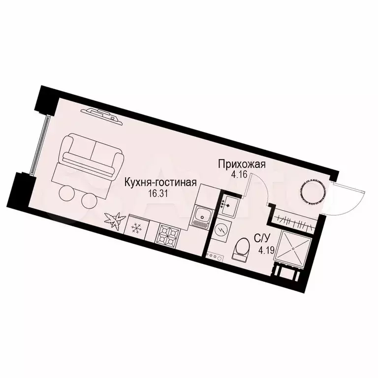 Квартира-студия, 24,7 м, 3/6 эт. - Фото 0