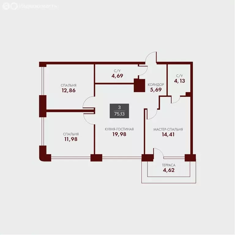 3-комнатная квартира: Оренбург, ЖК Гагарин Парк (75.13 м) - Фото 0