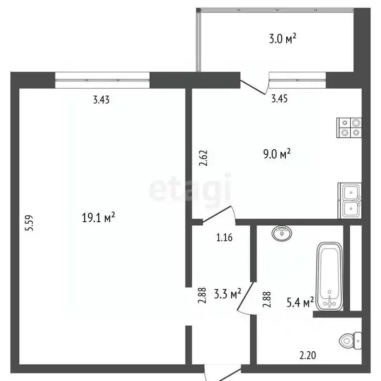 1-к кв. Тюменская область, Тюмень ул. Федюнинского, 56 (38.0 м) - Фото 1