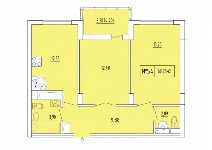 2-к кв. Крым, Феодосия ул. Грина, 43 (60.28 м) - Фото 0