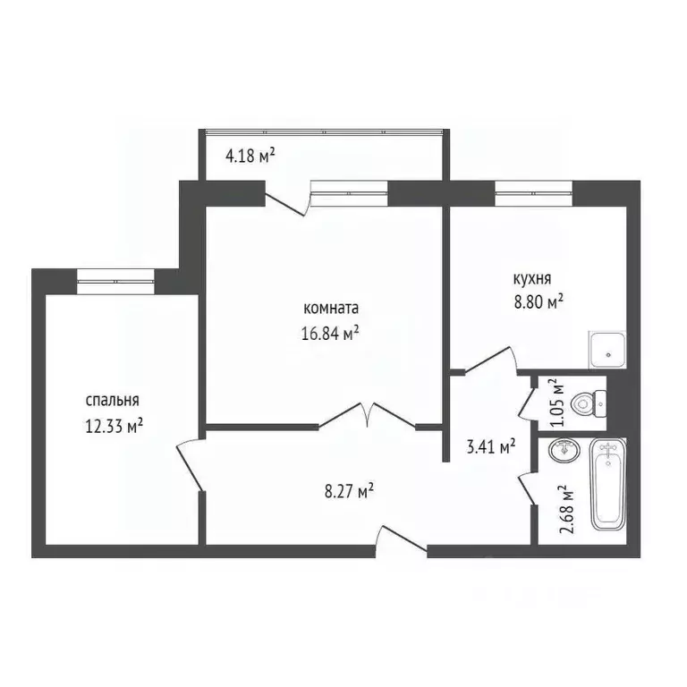 2-к кв. Красноярский край, Красноярск Абытаевская ул., 4А (52.9 м) - Фото 2