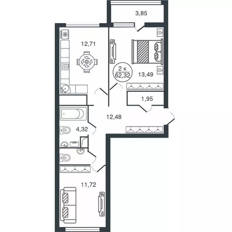 2-к кв. Тверская область, Тверь Бурашевское ш., 60 (62.32 м) - Фото 0