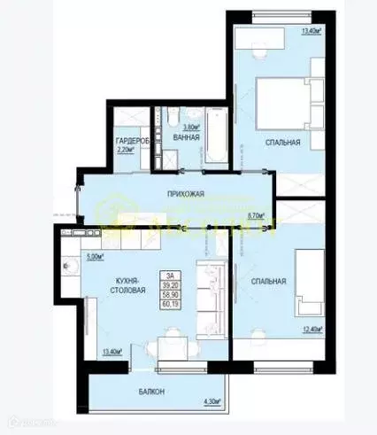 Продаётся 2-к квартира, 60.19 м - Фото 0