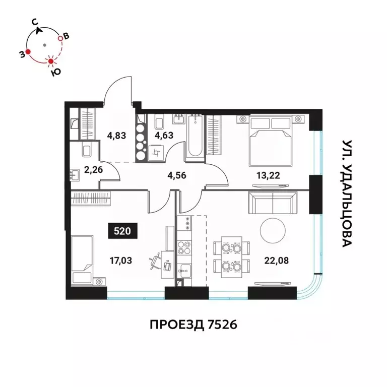 3-к кв. Москва Инноватор жилой комплекс, кБ (68.61 м) - Фото 0