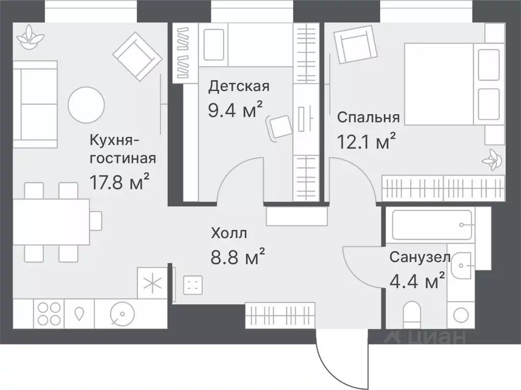 2-к кв. Тюменская область, Тюмень Кремлевская ул., 95 (52.9 м) - Фото 0