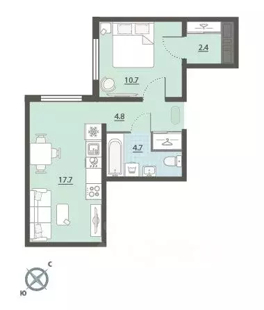 1-к кв. Свердловская область, Екатеринбург Широкая Речка мкр, Меридиан ... - Фото 1