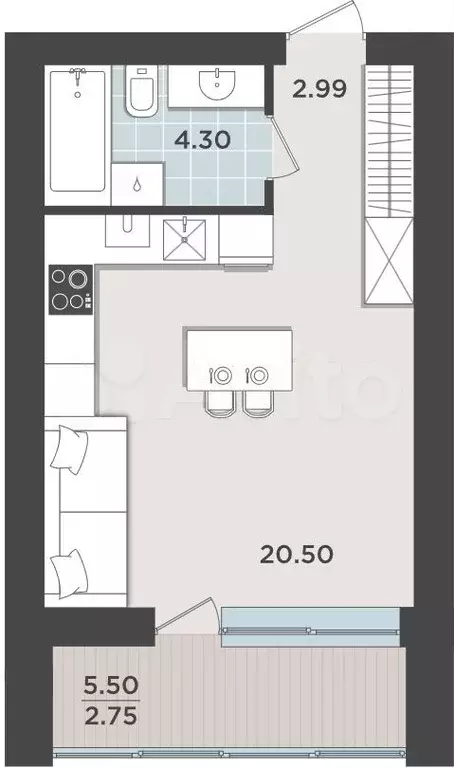 Квартира-студия, 30,5 м, 5/9 эт. - Фото 1