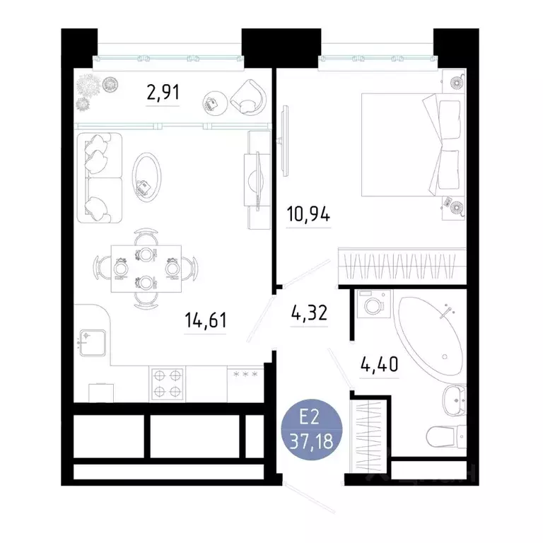 1-к кв. Рязанская область, Рязань ул. Ленинского Комсомола (37.18 м) - Фото 1