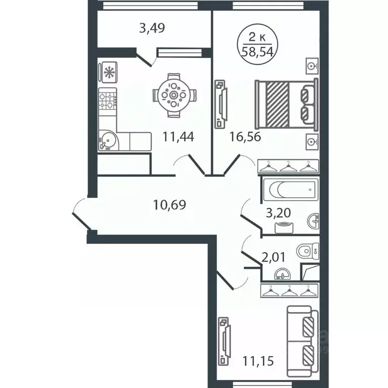 2-к кв. Тверская область, Тверь ул. Левитана, 72Б (58.54 м) - Фото 0