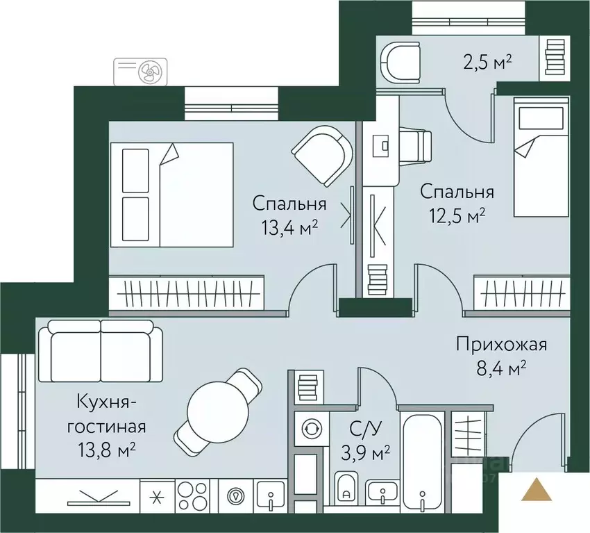 2-к кв. Волгоградская область, Волгоград Новосибирская ул., 74с1 (54.5 ... - Фото 0