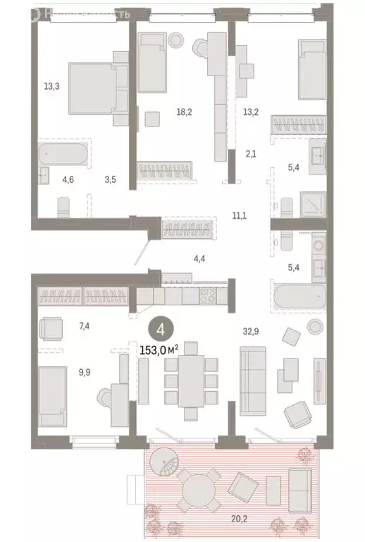 4-комнатная квартира: Тюмень, жилой комплекс На Минской (152.95 м) - Фото 1