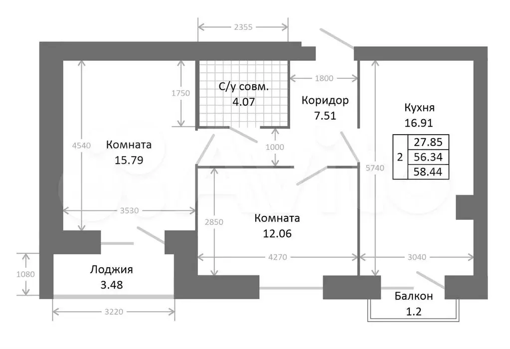 2-к. квартира, 59 м, 4/9 эт. - Фото 0