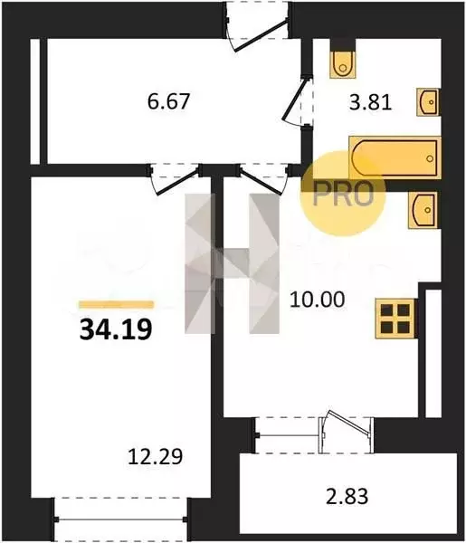 1-к. квартира, 34,2 м, 1/9 эт. - Фото 1