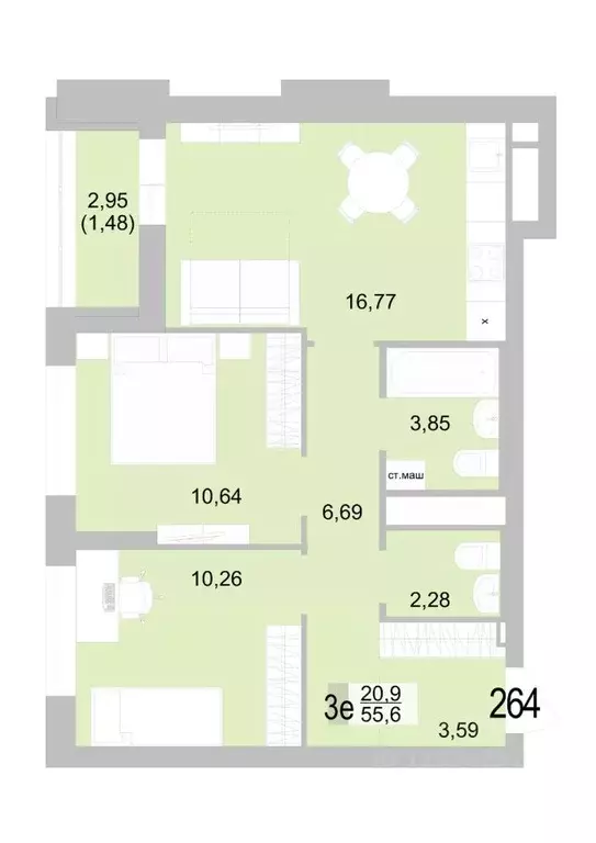 2-к кв. Свердловская область, Екатеринбург ул. Черкасская, 5к2 (57.04 ... - Фото 1