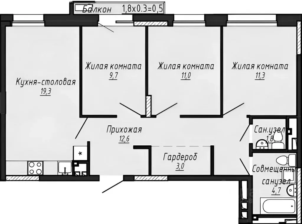 3-к кв. Удмуртия, Завьяловский район, с. Первомайский ул. Строителя ... - Фото 2