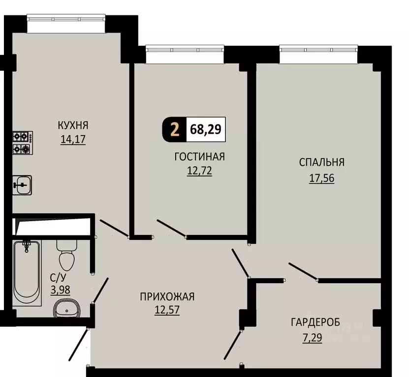 2-к кв. Ставропольский край, Пятигорск ул. Ермолова, 28А (68.29 м) - Фото 1