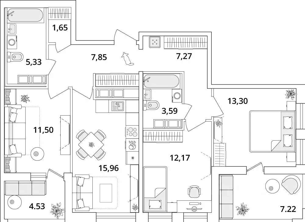 3-к кв. Санкт-Петербург Кубинская ул., 82к3с1 (84.7 м) - Фото 0