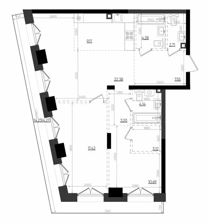 2-комнатная квартира: Казань, ЖК Яналиф (88.93 м) - Фото 1