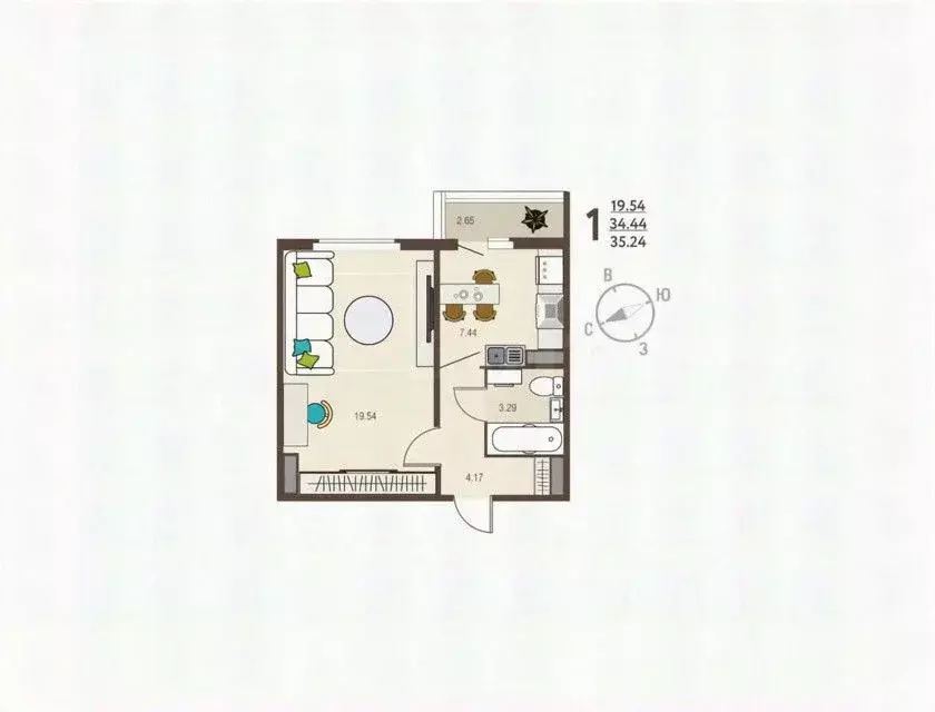 1-к кв. Курская область, Курск ул. Энгельса, 115/5 (35.2 м) - Фото 1